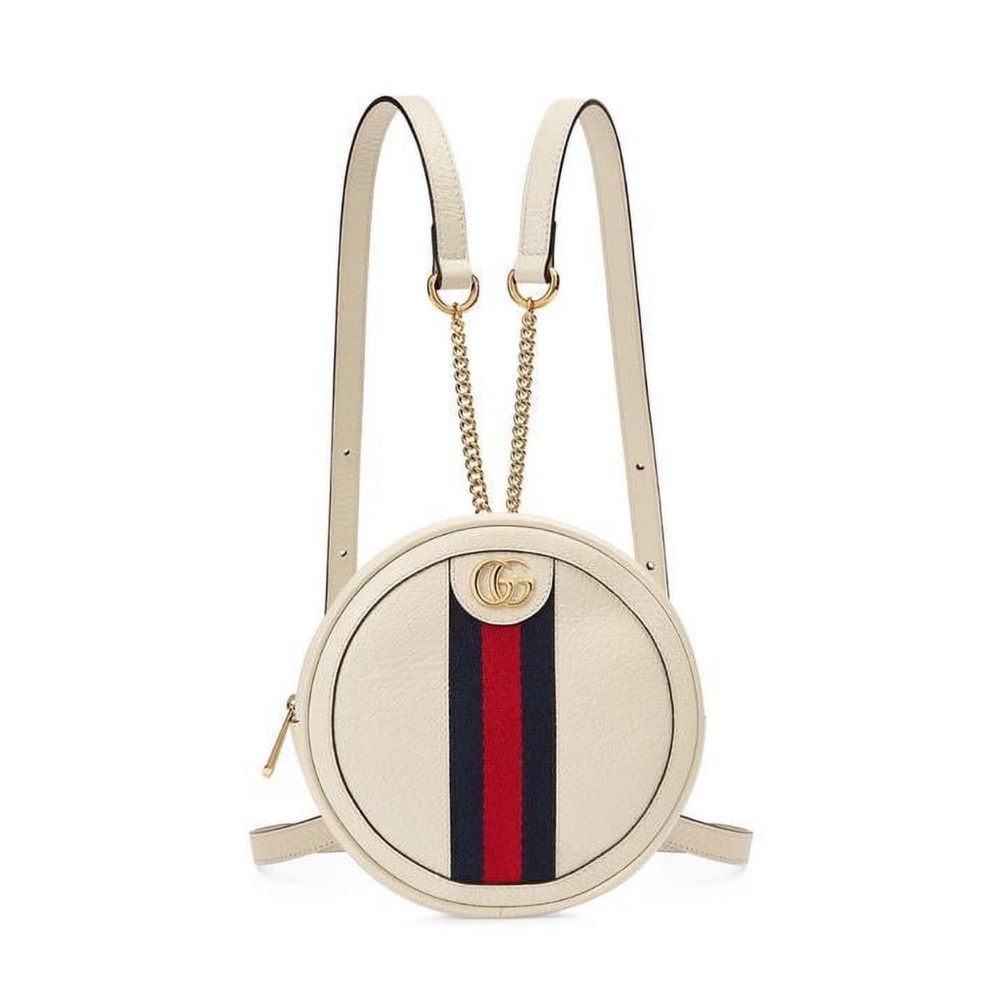 Authentic Gucci Grained Calfskin Web Mini Ophidia Round Backpack White